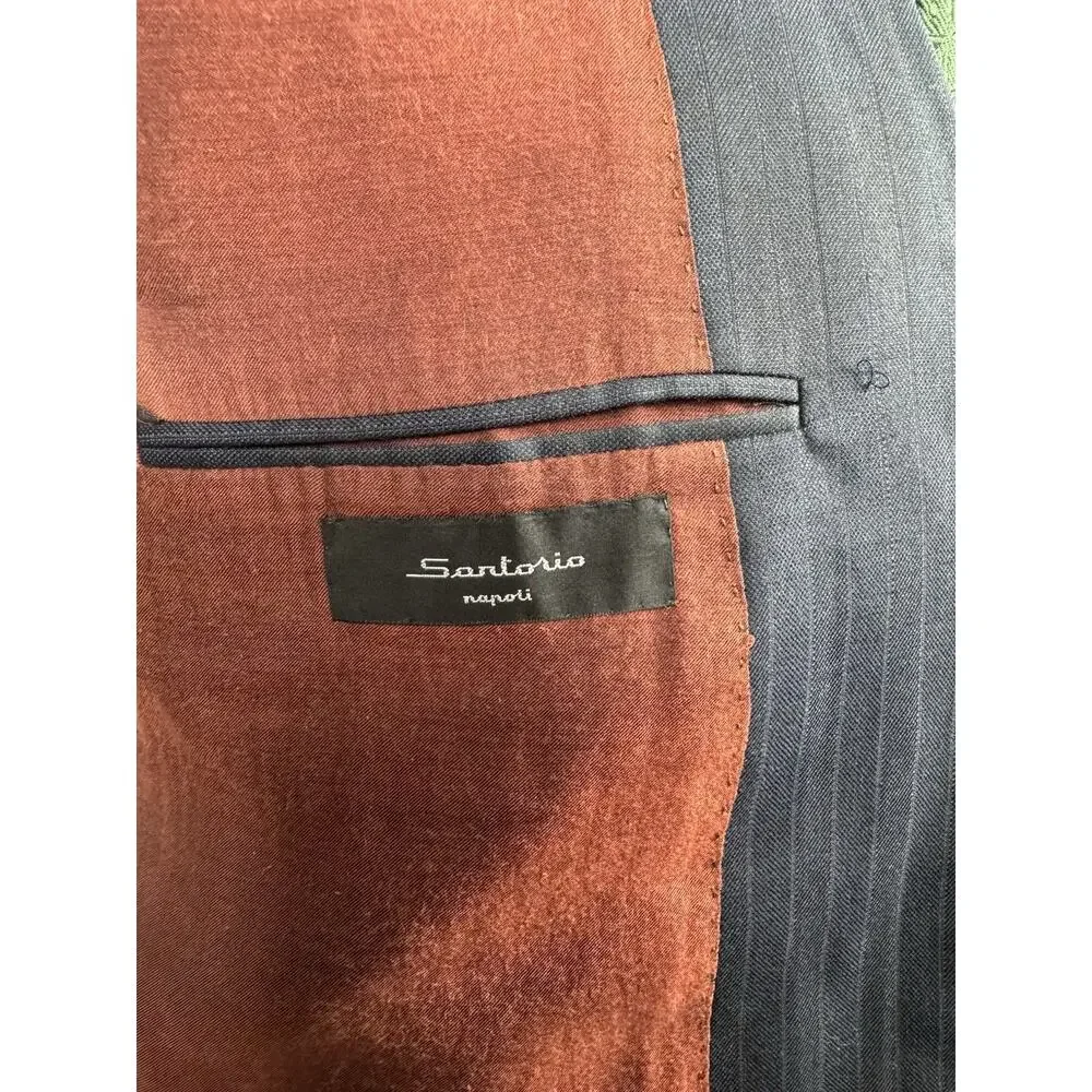 SARTORIO NAPOLI by KITON Italy 40R Blue Herringbone Stripe Wool Blazer 50IT Slim